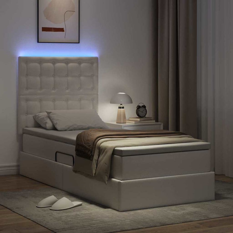 Opbergbed met LED met matras Puur Wit 90 x 190 cm Nep Leer