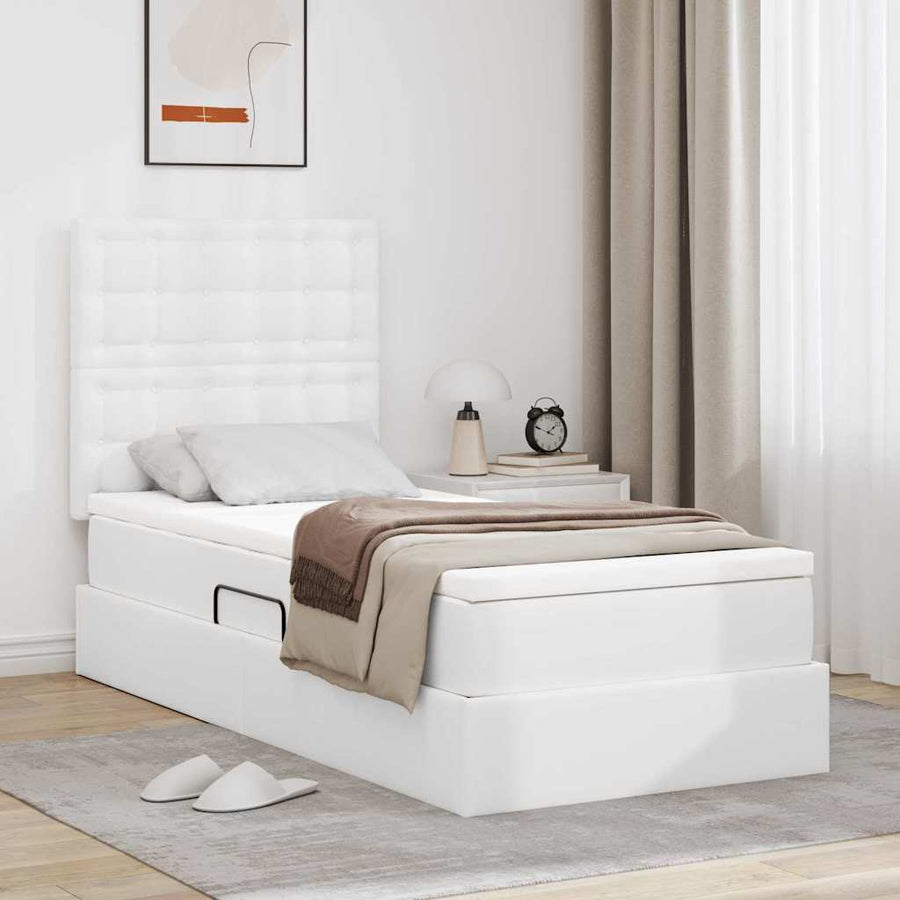 Opbergbed met LED met matras Puur Wit 90 x 190 cm Nep Leer