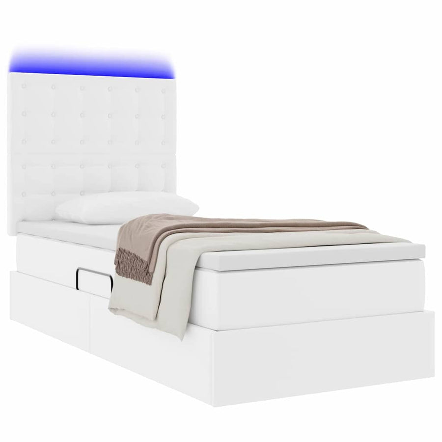 Opbergbed met LED met matras Puur Wit 90 x 190 cm Nep Leer