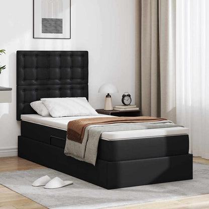 Opbergbed met LED met matras met LED Zwart 90 x 200 cm Nep Leer