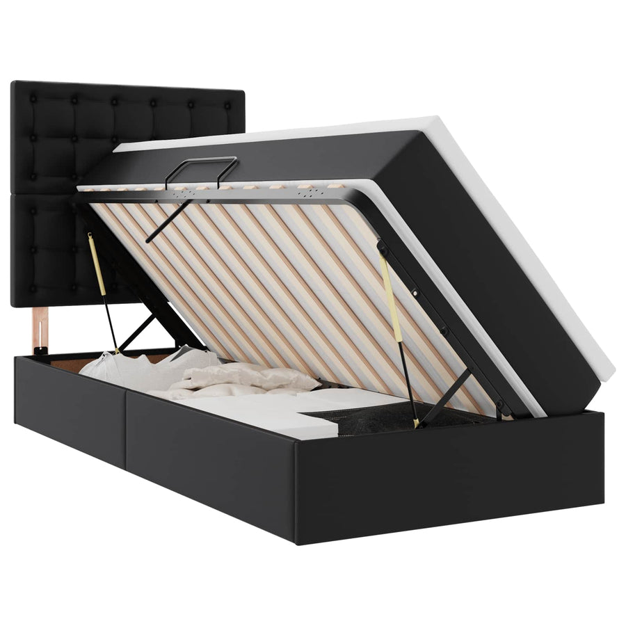 Opbergbed met LED met matras met LED Zwart 90 x 200 cm Nep Leer