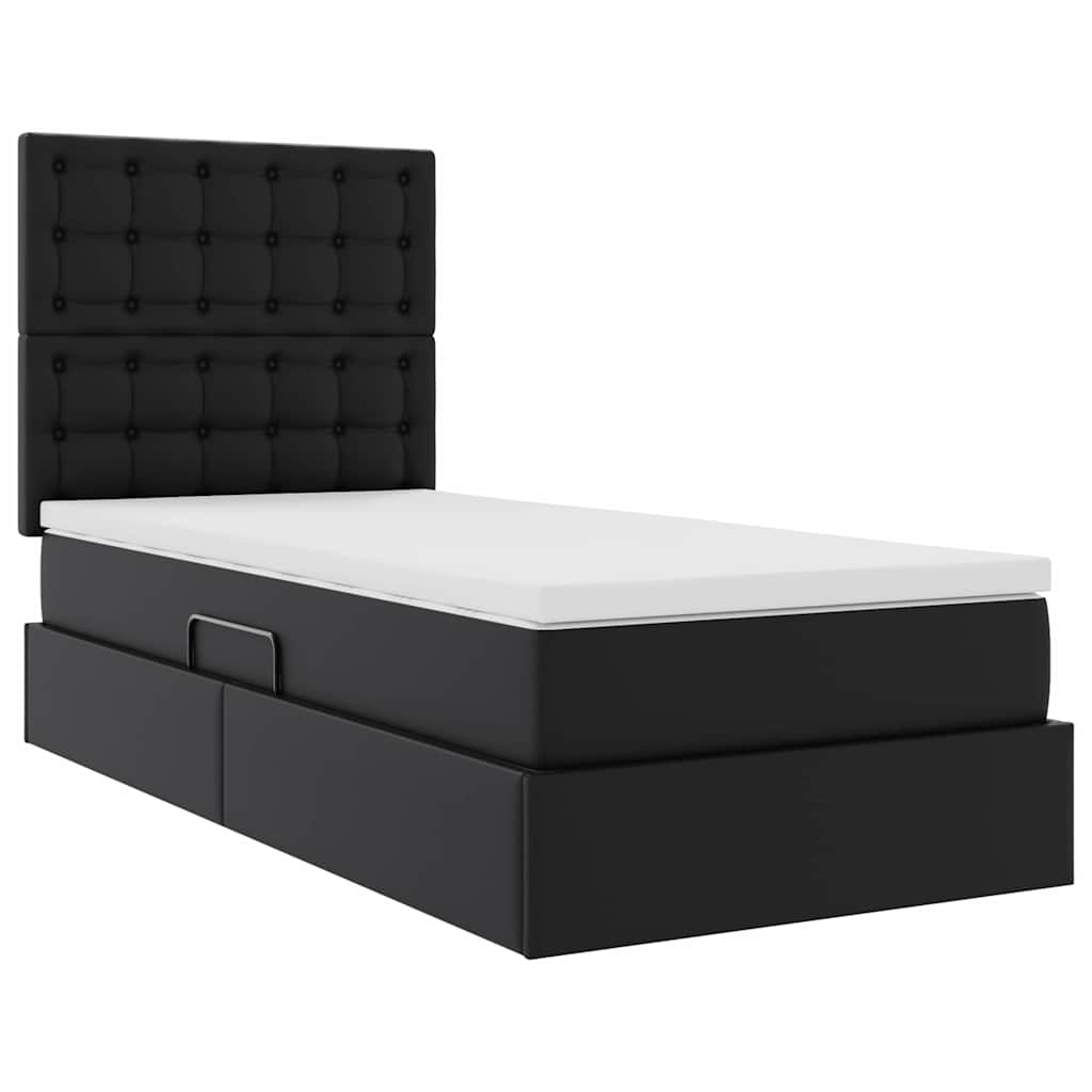 Opbergbed met LED met matras met LED Zwart 90 x 200 cm Nep Leer