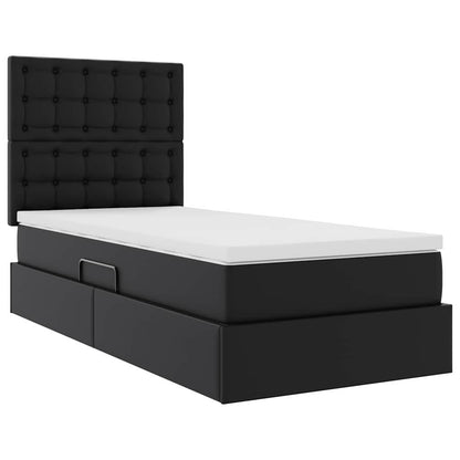 Opbergbed met LED met matras met LED Zwart 90 x 200 cm Nep Leer