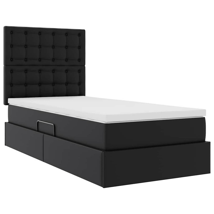 Opbergbed met LED met matras met LED Zwart 90 x 200 cm Nep Leer