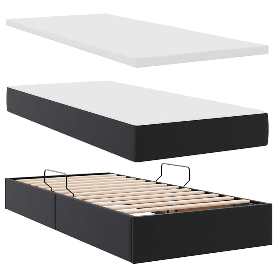 Opbergbed met LED met matras met LED Zwart 90 x 200 cm Nep Leer