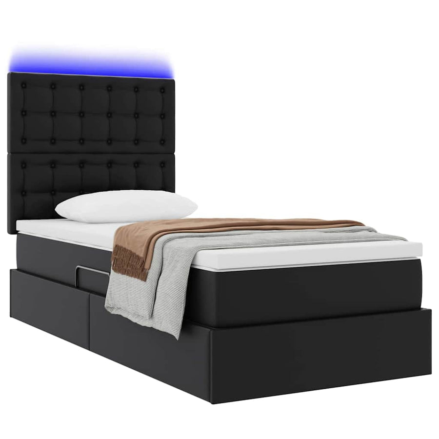 Opbergbed met LED met matras met LED Zwart 90 x 200 cm Nep Leer