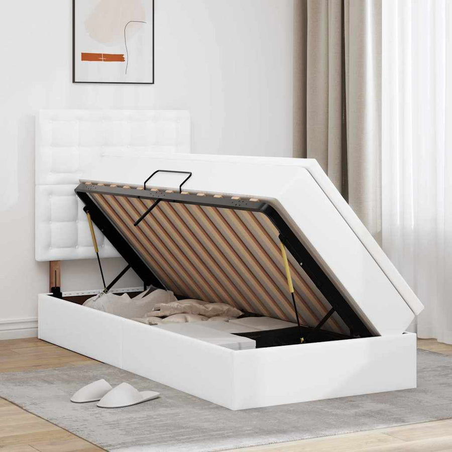 Opbergbed met LED met matras Puur Wit 90 x 200 cm Nep Leer
