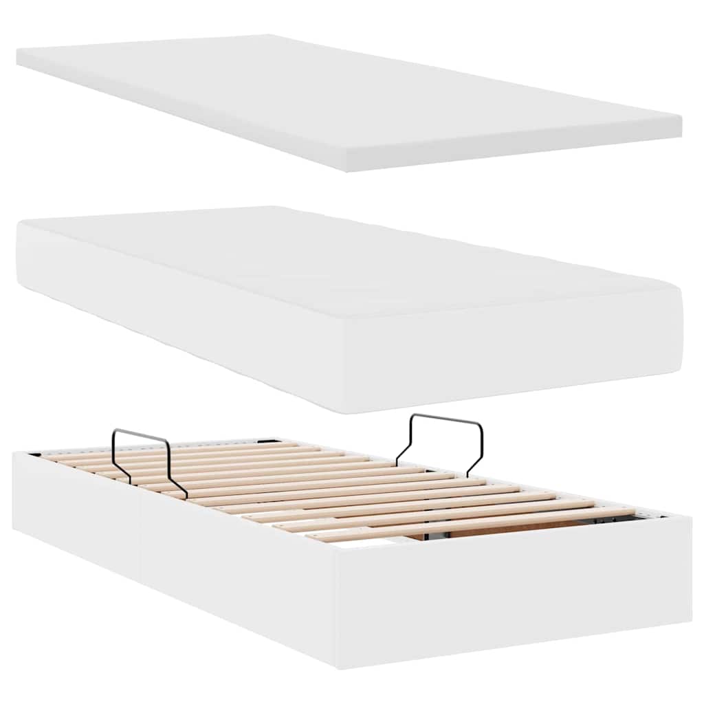 Opbergbed met LED met matras Puur Wit 90 x 200 cm Nep Leer