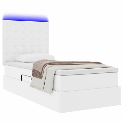 Opbergbed met LED met matras Puur Wit 90 x 200 cm Nep Leer