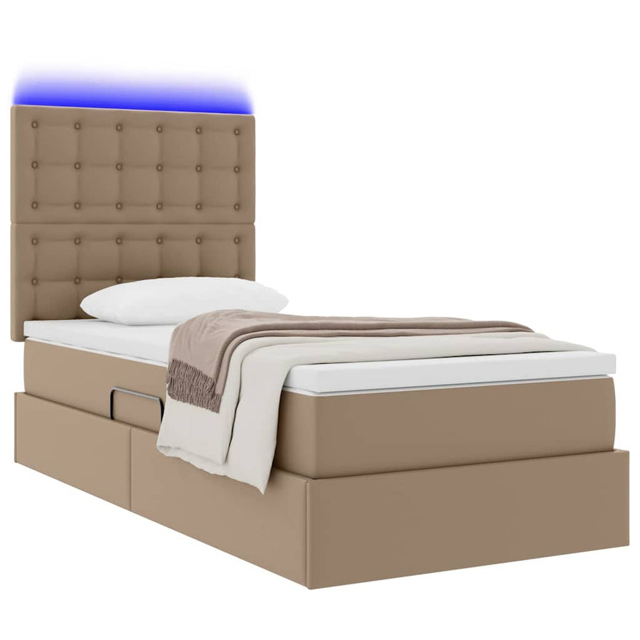 Opbergbed met LED met matras Cappuccino 90 x 200 cm Nep Leer