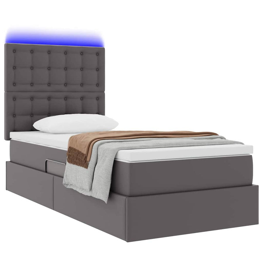 Opbergbed met LED met matras Grijs 100 x 200 cm Nep Leer