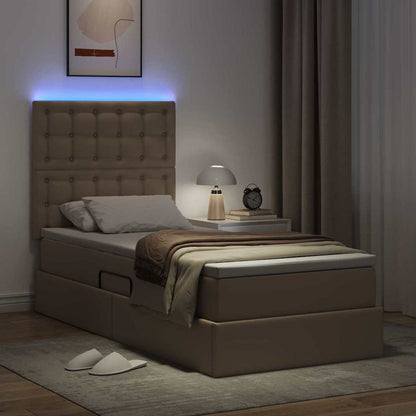 Opbergbed met LED met matras Cappuccino 100 x 200 cm Nep Leer