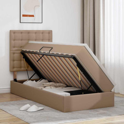Opbergbed met LED met matras Cappuccino 100 x 200 cm Nep Leer