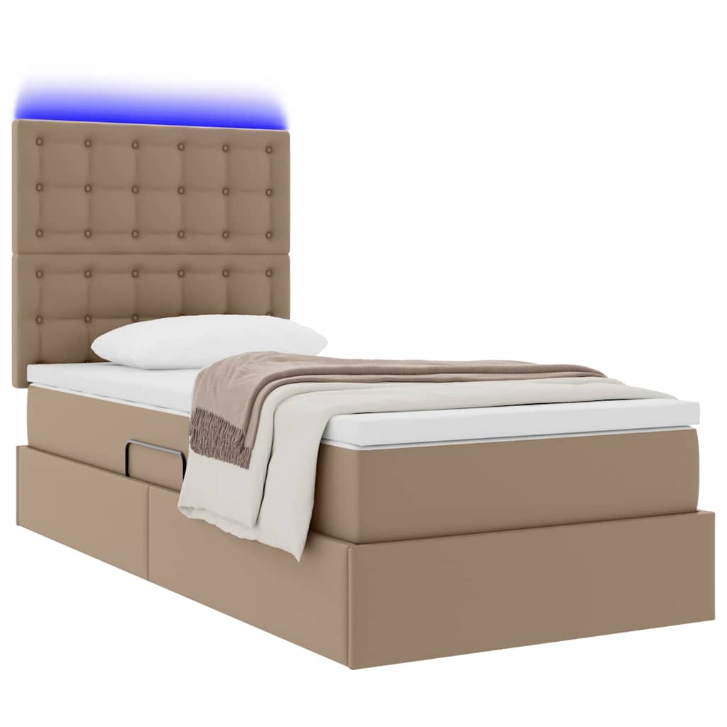 Opbergbed met LED met matras Cappuccino 100 x 200 cm Nep Leer