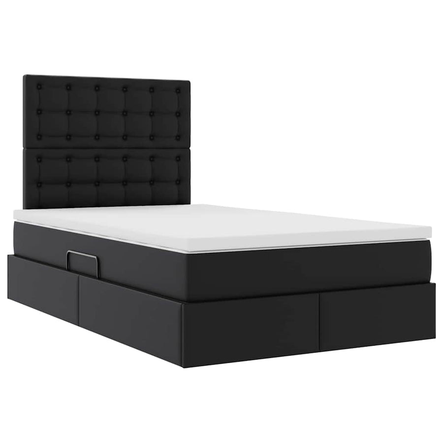 Opbergbed met LED met matras Zwart 120 x 190 cm Nep Leer