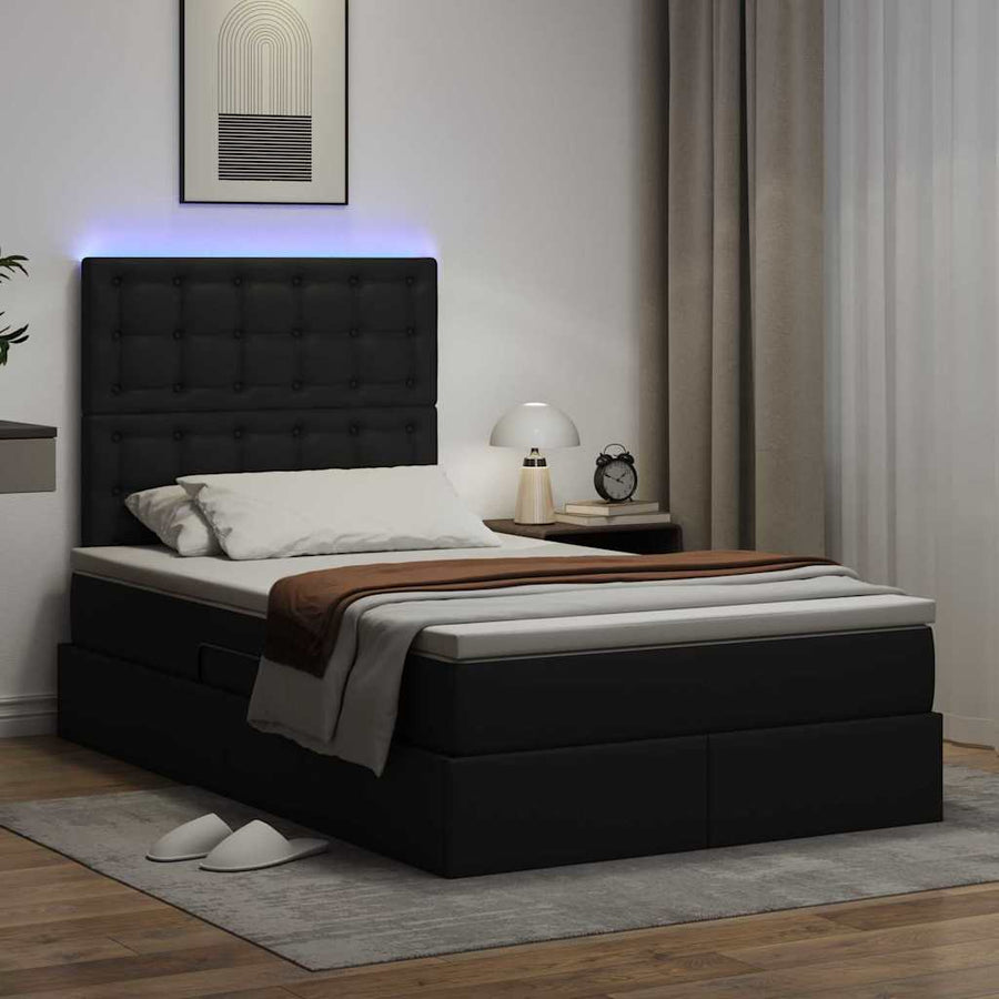 Bed met LED -striplichten met hoofdeinde Zwart 120 x 200 cm PVC