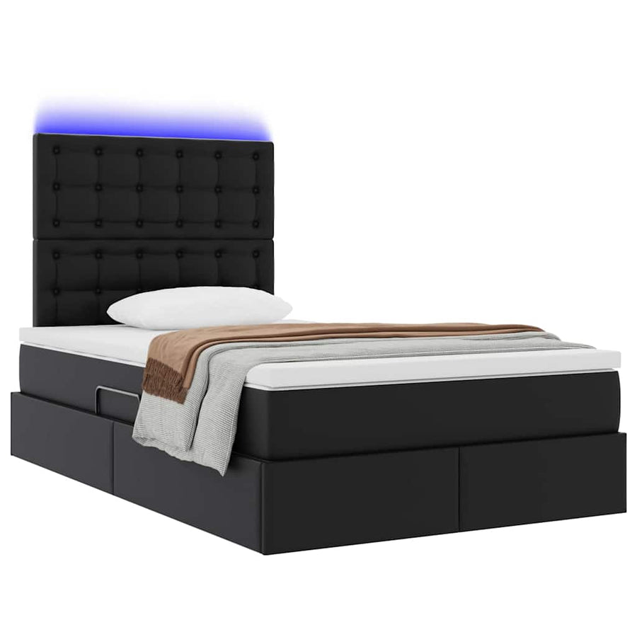 Bed met LED -striplichten met hoofdeinde Zwart 120 x 200 cm PVC