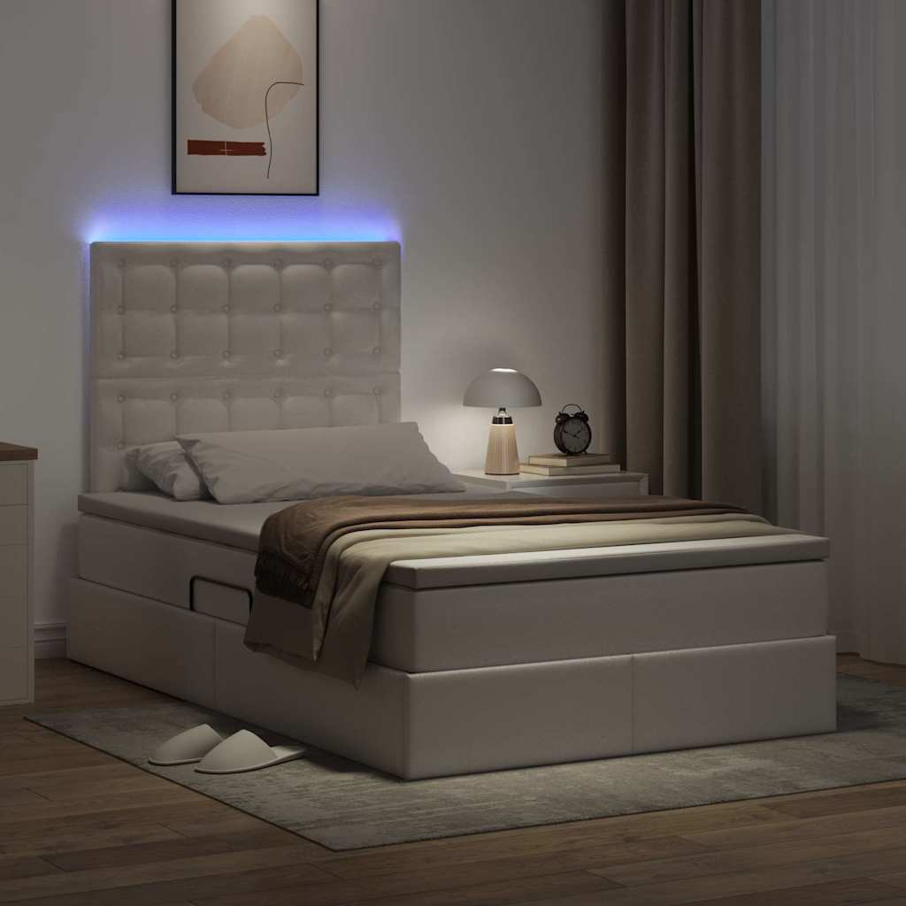 Bed met LED -striplichten met opslag Puur Wit 120 x 200 cm PVC