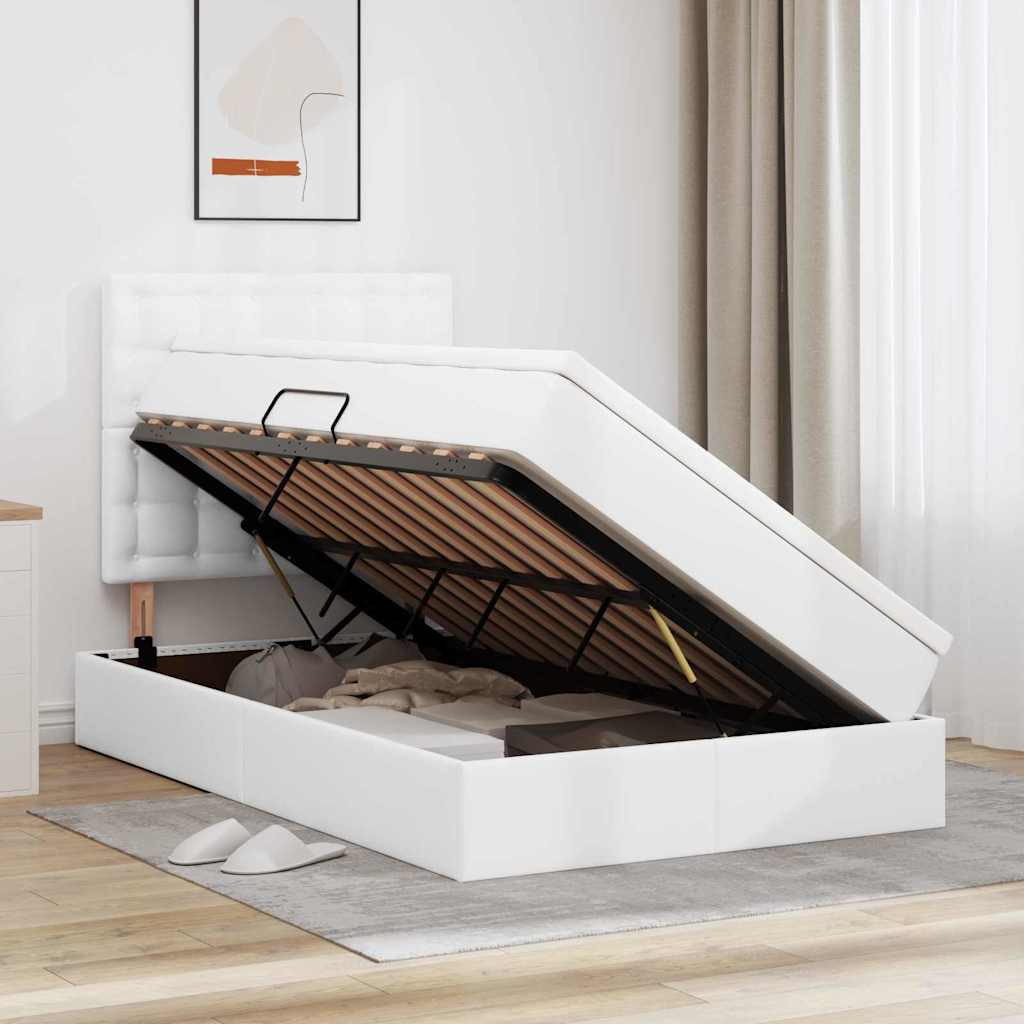 Bed met LED -striplichten met opslag Puur Wit 120 x 200 cm PVC