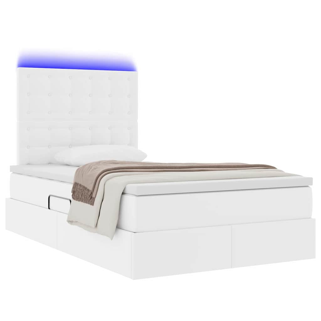 Bed met LED -striplichten met opslag Puur Wit 120 x 200 cm PVC