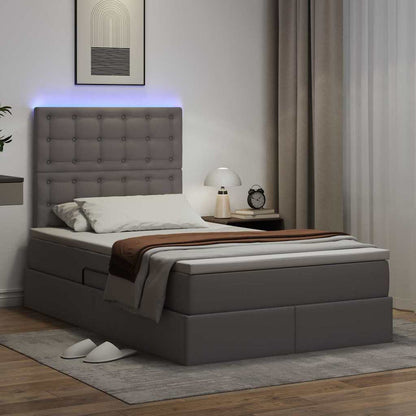 Bed met LED -striplichten met hoofdeinde Grijs 120 x 200 cm PVC