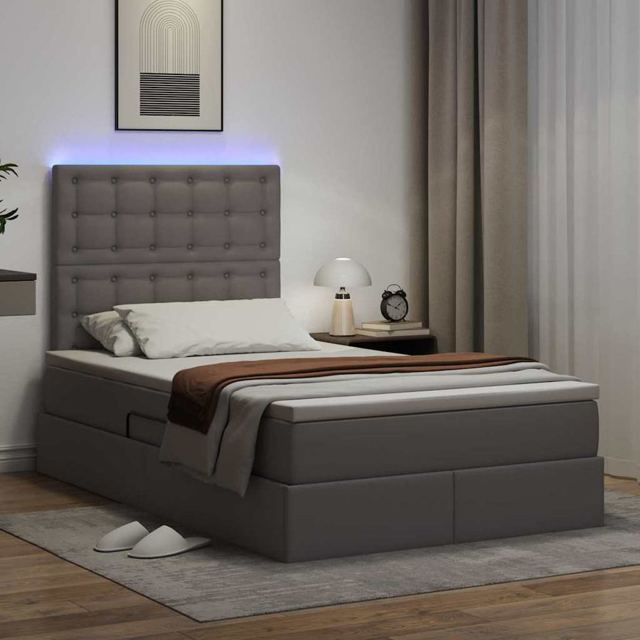 Bed met LED -striplichten met hoofdeinde Grijs 120 x 200 cm PVC