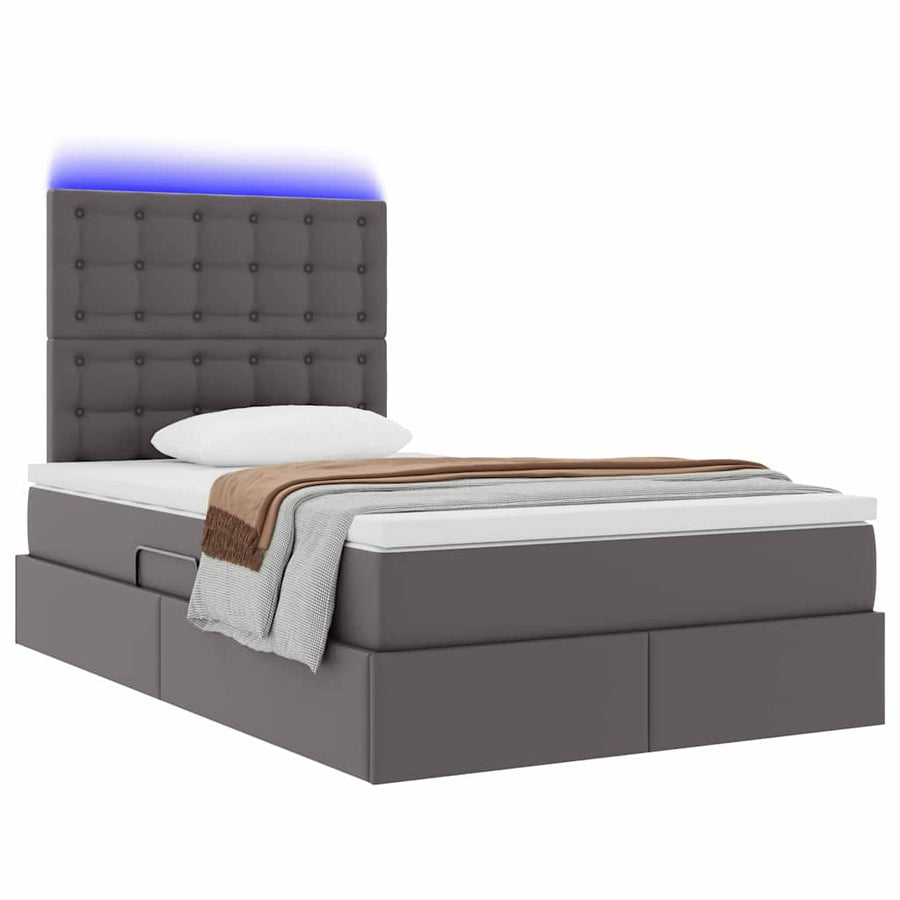 Bed met LED -striplichten met hoofdeinde Grijs 120 x 200 cm PVC