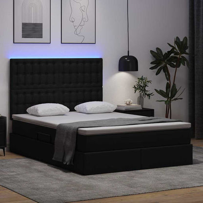 Bed met LED -striplichten met hoofdeinde Zwart 140 x 190 cm PVC