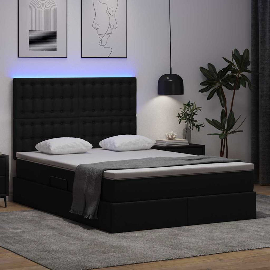 Bed met LED -striplichten met hoofdeinde Zwart 140 x 190 cm PVC