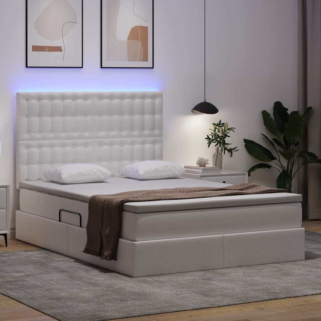 Bed met LED -striplichten met opslag Puur Wit 140 x 190 cm PVC