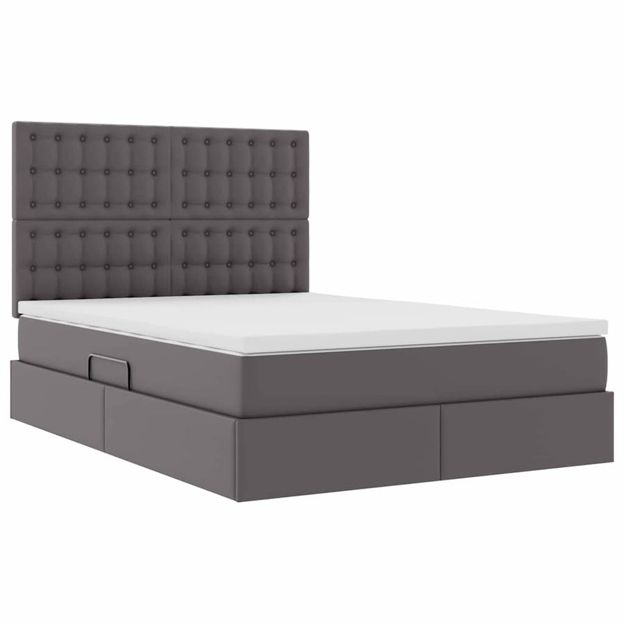 Bed met LED -striplichten met hoofdeinde Grijs 140 x 190 cm PVC