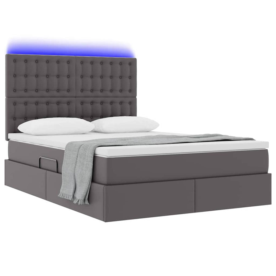 Bed met LED -striplichten met hoofdeinde Grijs 140 x 190 cm PVC