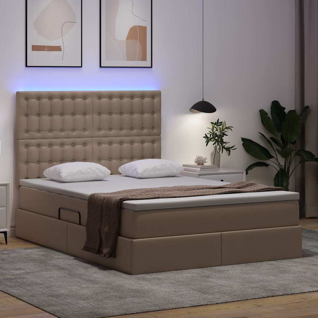 Bed met LED -striplichten Cappuccino 140 x 190 cm PVC
