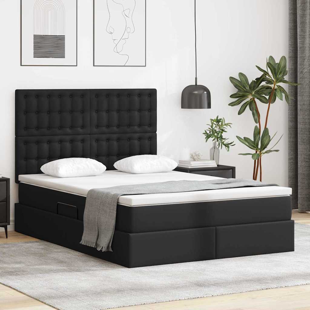 Bed met LED -striplichten met hoofdeinde Zwart 140 x 200 cm PVC