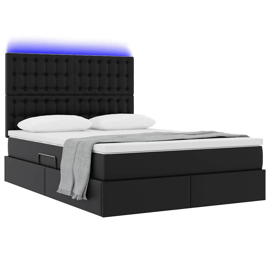 Bed met LED -striplichten met hoofdeinde Zwart 140 x 200 cm PVC