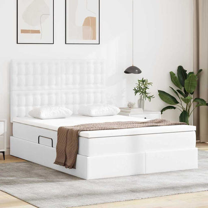 Bed met LED -striplichten met opslag Puur Wit 140 x 200 cm PVC