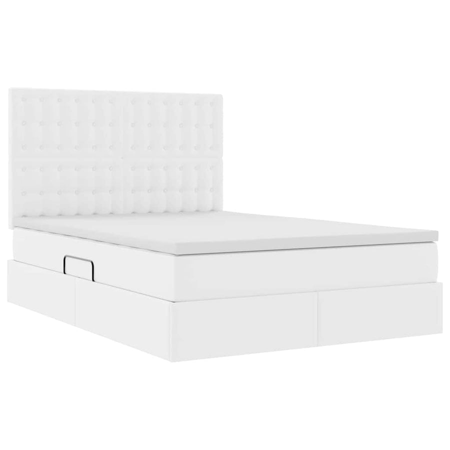 Bed met LED -striplichten met opslag Puur Wit 140 x 200 cm PVC