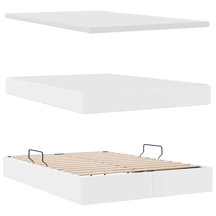 Bed met LED -striplichten met opslag Puur Wit 140 x 200 cm PVC