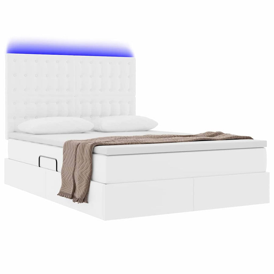 Bed met LED -striplichten met opslag Puur Wit 140 x 200 cm PVC