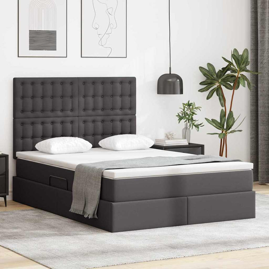 Bed met LED -striplichten met hoofdeinde Grijs 140 x 200 cm PVC