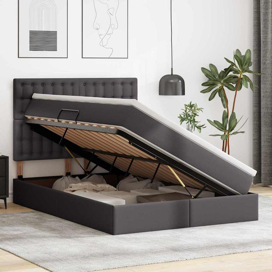 Bed met LED -striplichten met hoofdeinde Grijs 140 x 200 cm PVC