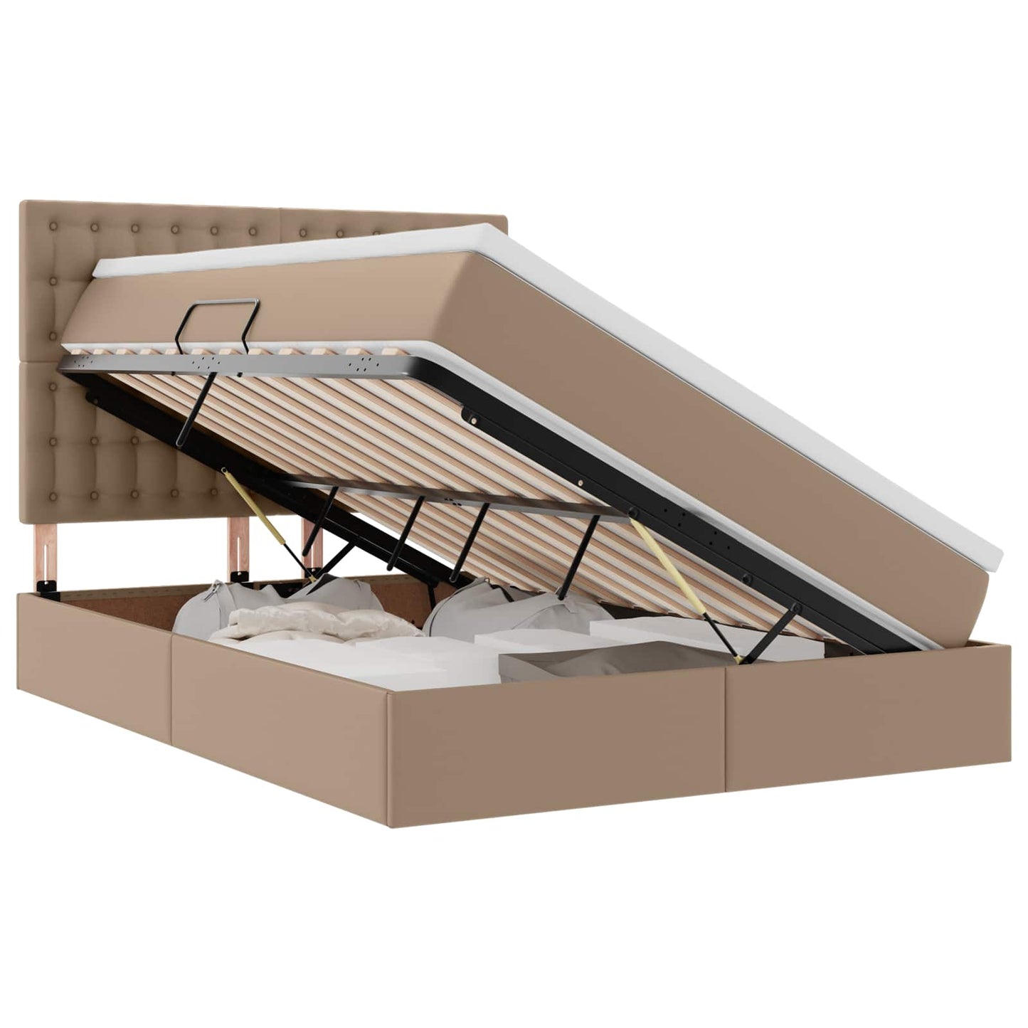 Opbergbed met LED met matras Cappuccino 140 x 200 cm Nep Leer