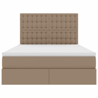 Opbergbed met LED met matras Cappuccino 140 x 200 cm Nep Leer