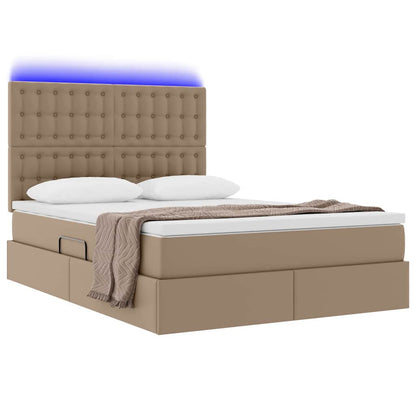 Opbergbed met LED met matras Cappuccino 140 x 200 cm Nep Leer