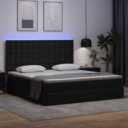 Bed met LED -striplichten met hoofdeinde Zwart 160 x 200 cm PVC