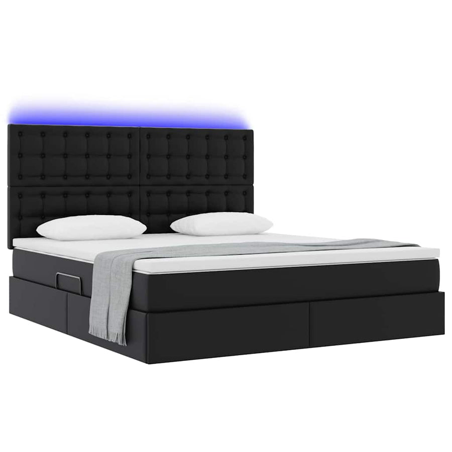Bed met LED -striplichten met hoofdeinde Zwart 160 x 200 cm PVC