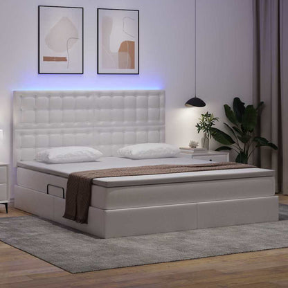 Bed met LED -striplichten met opslag Puur Wit 160 x 200 cm PVC