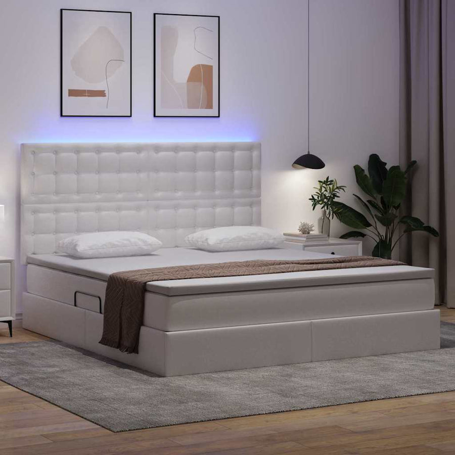 Bed met LED -striplichten met opslag Puur Wit 160 x 200 cm PVC