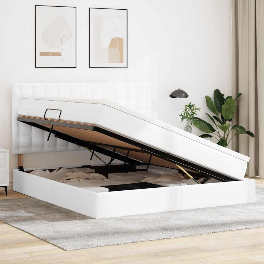 Bed met LED -striplichten met opslag Puur Wit 160 x 200 cm PVC