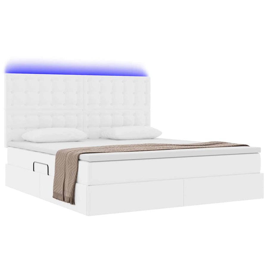 Bed met LED -striplichten met opslag Puur Wit 160 x 200 cm PVC